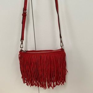 Red suede fringe crossbody